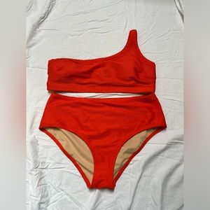 Old Navy Orange 2-piece Swimsuit set, High Waisted, One-Shoulder Bikini